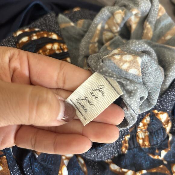 Mille Collines Pull On Pants Blue With Brown Leaves Print Size Small - Picture 6 of 7